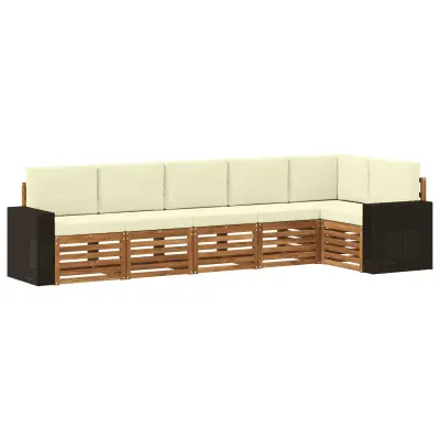 vidaXL Kotna sedežna garnitura z blazino 6 pcs Naravna in smetana