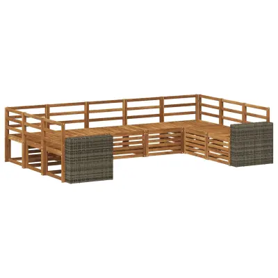 vidaXL Kotna sedežna garnitura 9 pcs Naravna Masiven les akacije