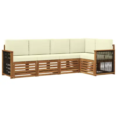 vidaXL Kotna sedežna garnitura z blazino 4 pcs Naravna in smetana