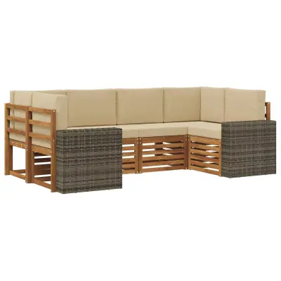 vidaXL Kotna sedežna garnitura 6 pcs Naravna in bež Poliester