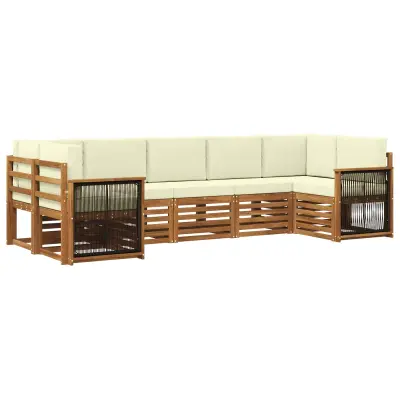 vidaXL Kotna sedežna garnitura z blazino 6 pcs Naravna in smetana