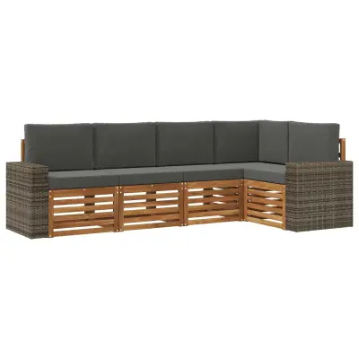 vidaXL Kotna sedežna garnitura z blazino 5 pcs Naravna in antracitna