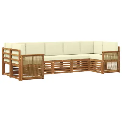 vidaXL Kotna sedežna garnitura z blazino 6 pcs Naravna in smetana