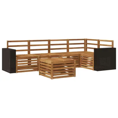 vidaXL Kotna sedežna garnitura 6 pcs Naravna Masiven les akacije