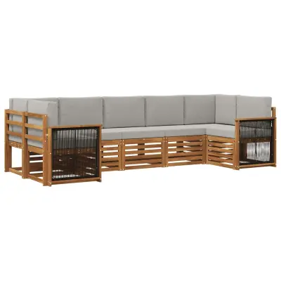 vidaXL Kotna sedežna garnitura z blazino 6 pcs Naravna in svetlo siva