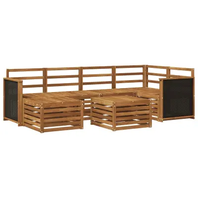 vidaXL Kotna sedežna garnitura 6 pcs Naravna Masiven les akacije
