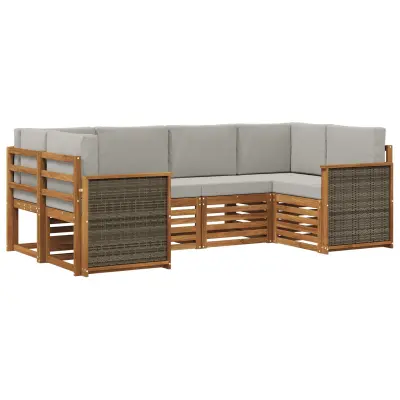 vidaXL Kotna sedežna garnitura z blazino 5 pcs Naravna in svetlo siva
