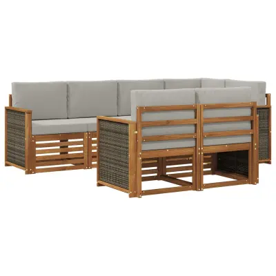 vidaXL Kotna sedežna garnitura z blazino 6 pcs Naravna in svetlo siva