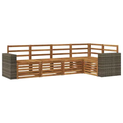 vidaXL Kotna sedežna garnitura 5 pcs Naravna Masiven les akacije