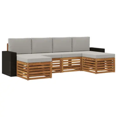 vidaXL Sedežne garniture z blazino 6 pcs Naravna in svetlo siva