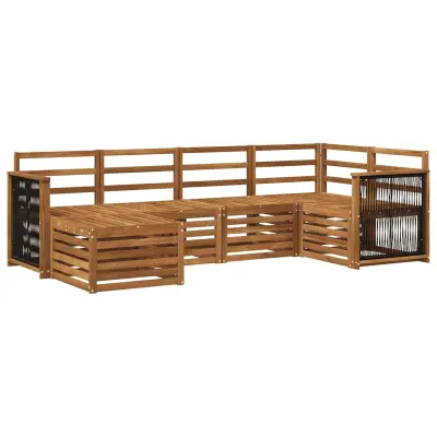 vidaXL Kotna sedežna garnitura 5 pcs Naravna Masiven les akacije