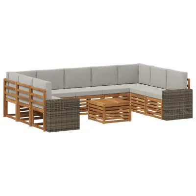 vidaXL Sedežne garniture z blazino 10 pcs Naravna in svetlo siva
