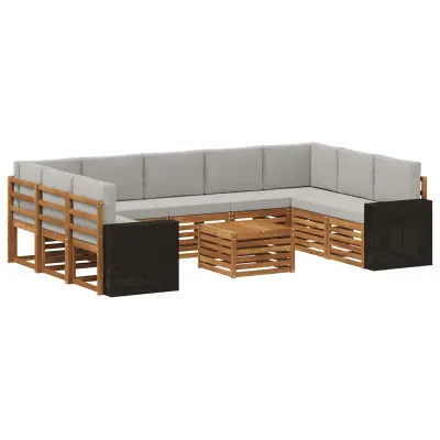 vidaXL Sedežne garniture z blazino 10 pcs Naravna in svetlo siva