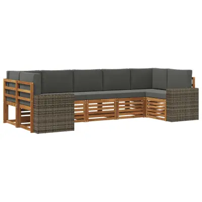 vidaXL Kotna sedežna garnitura 7 pcs Naravna in antracitna Poliester