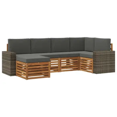 vidaXL Kotna sedežna garnitura z blazino 6 pcs Naravna in antracitna