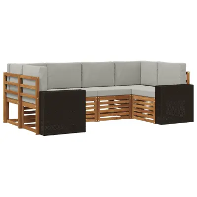 vidaXL Kotna sedežna garnitura 6 pcs Naravna in svetlo siva Poliester
