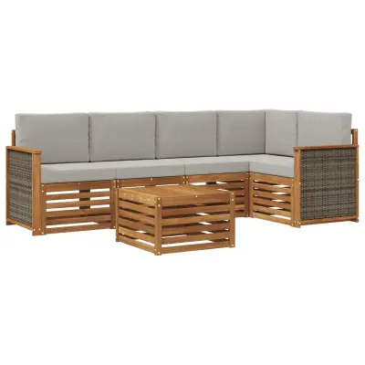 vidaXL Kotna sedežna garnitura z blazino 5 pcs Naravna in svetlo siva