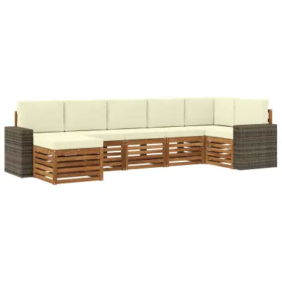 vidaXL Kotna sedežna garnitura z blazino 7 pcs Naravna in smetana