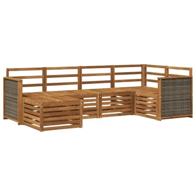 vidaXL Kotna sedežna garnitura 5 pcs Naravna Masiven les akacije