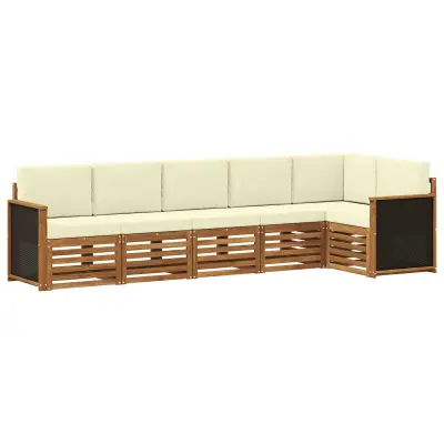 vidaXL Kotna sedežna garnitura z blazino 5 pcs Naravna in smetana