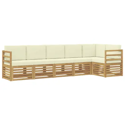 vidaXL Kotna sedežna garnitura 6 pcs Bela in krem Masiven les akacije
