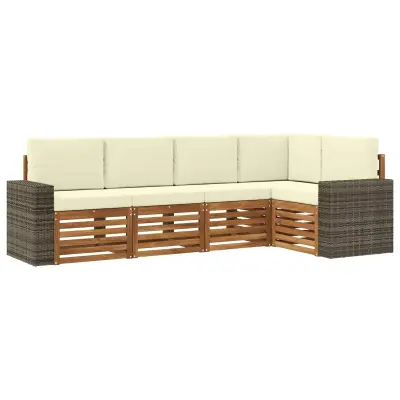 vidaXL Kotna sedežna garnitura z blazino 5 pcs Naravna in smetana