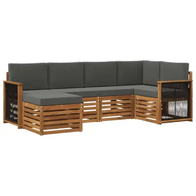 vidaXL Kotna sedežna garnitura z blazino 5 pcs Naravna in antracitna