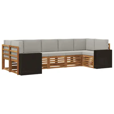 vidaXL Kotna sedežna garnitura 7 pcs Naravna in svetlo siva Poliester