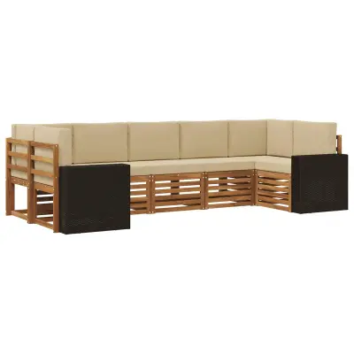 vidaXL Kotna sedežna garnitura 7 pcs Naravna in bež Poliester