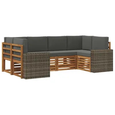 vidaXL Kotna sedežna garnitura 6 pcs Naravna in antracitna Poliester