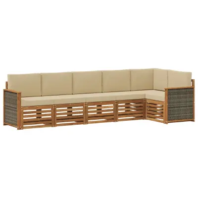 vidaXL Kotna sedežna garnitura z blazino 5 pcs Naravna
