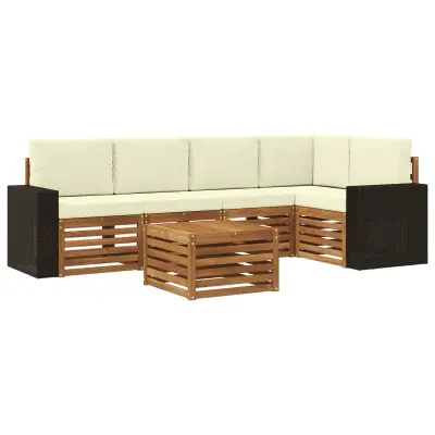 vidaXL Kotna sedežna garnitura z blazino 6 pcs Naravna in smetana
