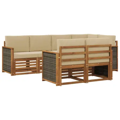 vidaXL Kotna sedežna garnitura z blazino 6 pcs Naravna