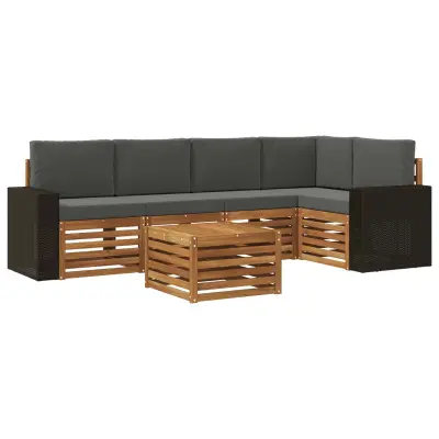 vidaXL Kotna sedežna garnitura z blazino 6 pcs Naravna in antracitna
