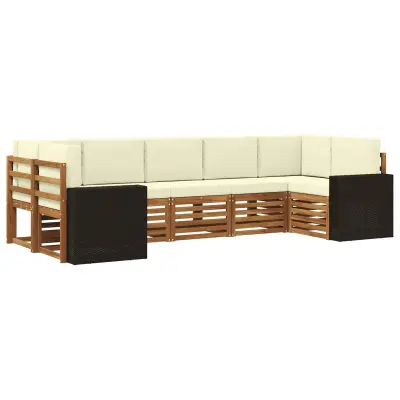 vidaXL Kotna sedežna garnitura 7 pcs Naravna in smetana Poliester