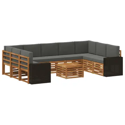 vidaXL Sedežne garniture z blazino 10 pcs Naravna in antracitna