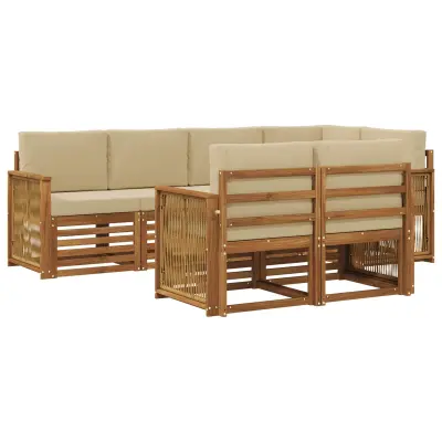 vidaXL Kotna sedežna garnitura z blazino 6 pcs Naravna