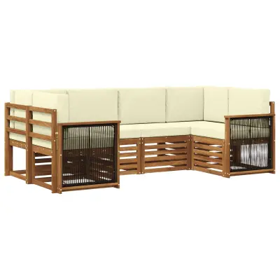 vidaXL Kotna sedežna garnitura z blazino 5 pcs Naravna in smetana