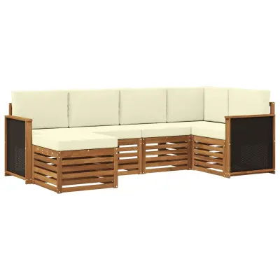 vidaXL Kotna sedežna garnitura z blazino 5 pcs Naravna in smetana