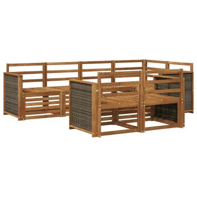 vidaXL Kotna sedežna garnitura 6 pcs Naravna Masiven les akacije
