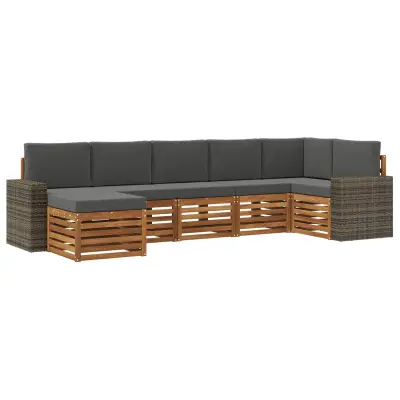 vidaXL Kotna sedežna garnitura z blazino 7 pcs Naravna in antracitna