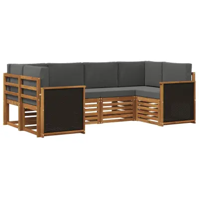 vidaXL Kotna sedežna garnitura z blazino 5 pcs Naravna in antracitna