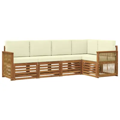 vidaXL Kotna sedežna garnitura z blazino 4 pcs Naravna in smetana