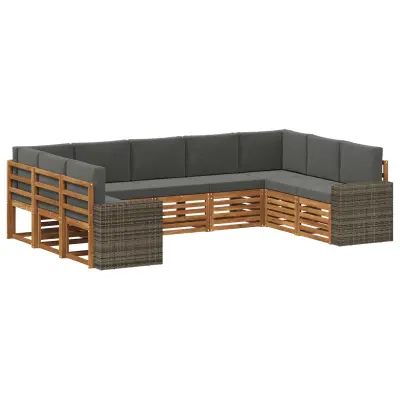 vidaXL Kotna sedežna garnitura 9 pcs Naravna in antracitna Poliester