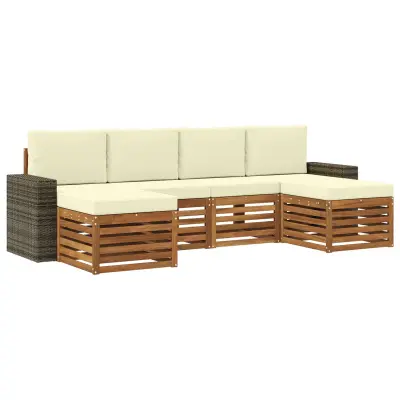 vidaXL Sedežne garniture 6 pcs Naravna in smetana Masiven les akacije