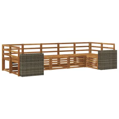 vidaXL Kotna sedežna garnitura 7 pcs Naravna Masiven les akacije