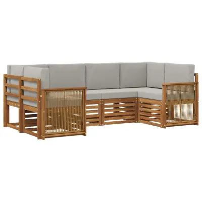 vidaXL Kotna sedežna garnitura z blazino 5 pcs Naravna in svetlo siva