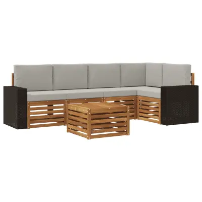 vidaXL Kotna sedežna garnitura z blazino 6 pcs Naravna in svetlo siva