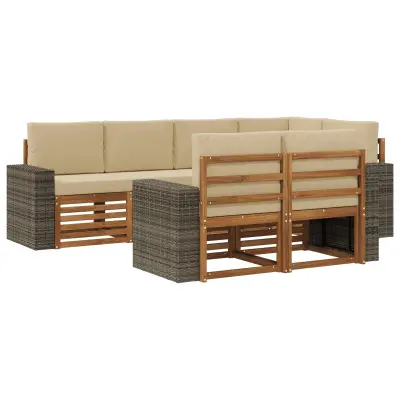 vidaXL Kotna sedežna garnitura z blazino 7 pcs Naravna in bež