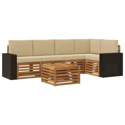 vidaXL Kotna sedežna garnitura z blazino 6 pcs Naravna in bež